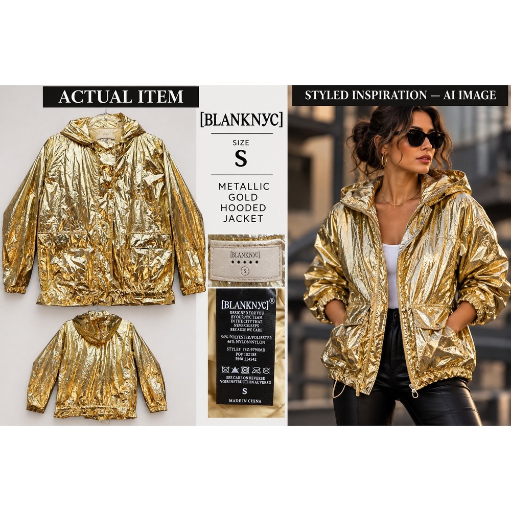 BLANKNYC Metallic Gold Hooded Jacket Women S Excellent Futuristic Edgy Glam